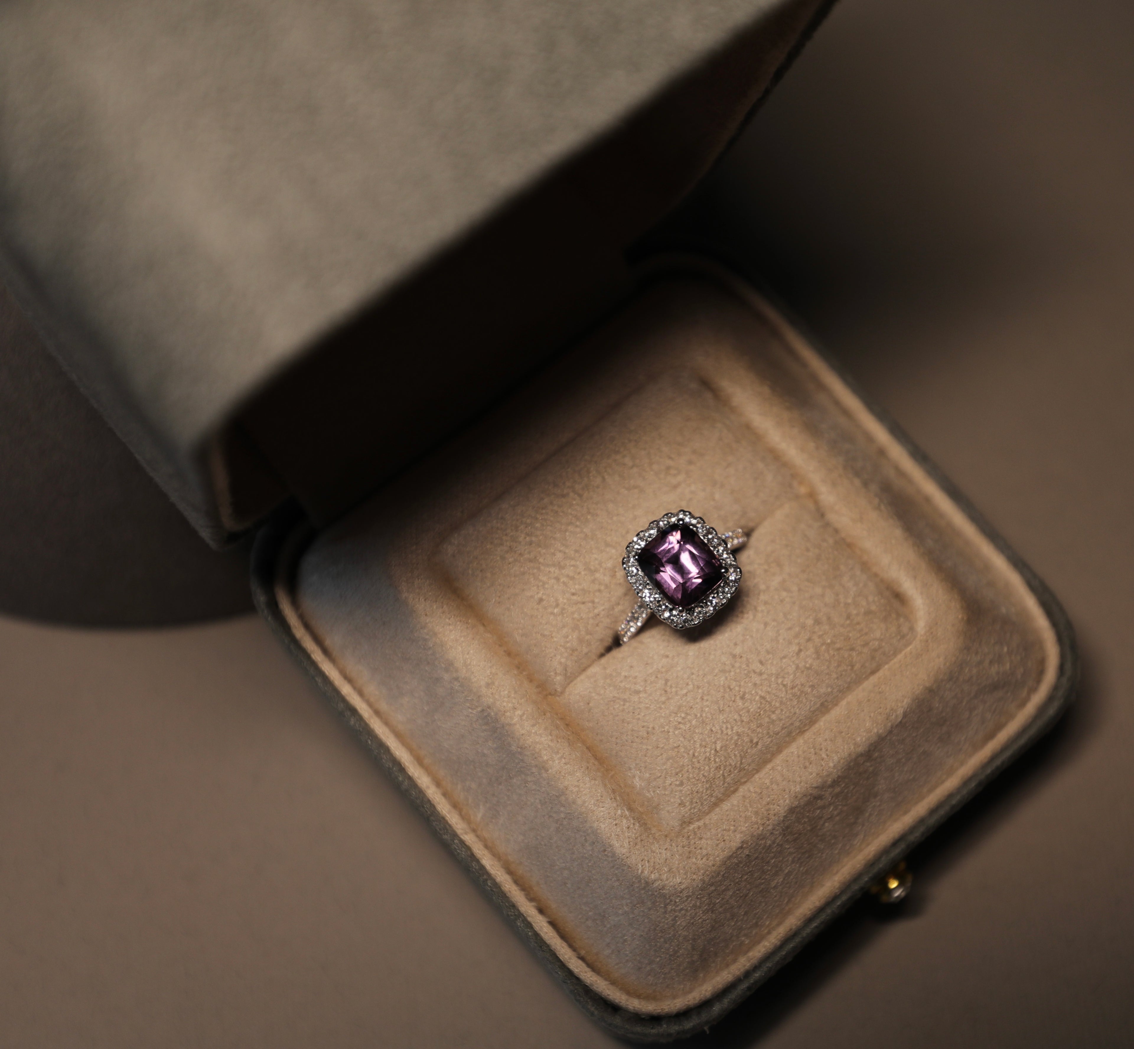 Purple Spinel Cushion-Cut Halo Ring