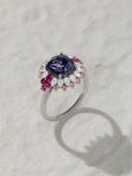 Cushion-Cut Violet Spinel Floral Halo Ring