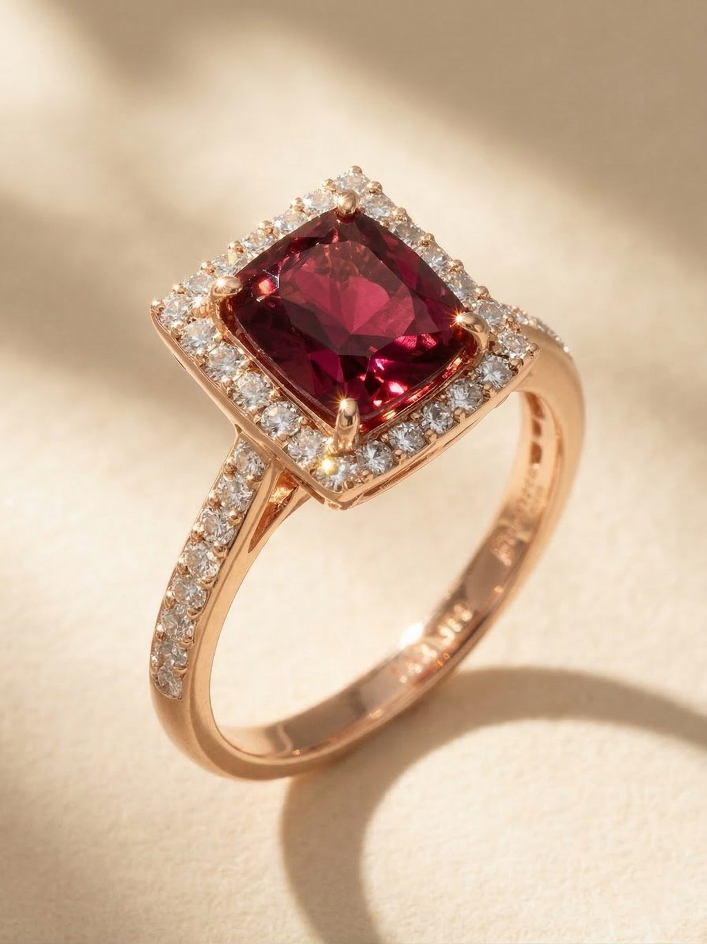 AURORA One-of-a-Kind Garnet Princess Cut Halo Ring