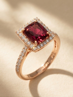 AURORA One-of-a-Kind Garnet Princess Cut Halo Ring