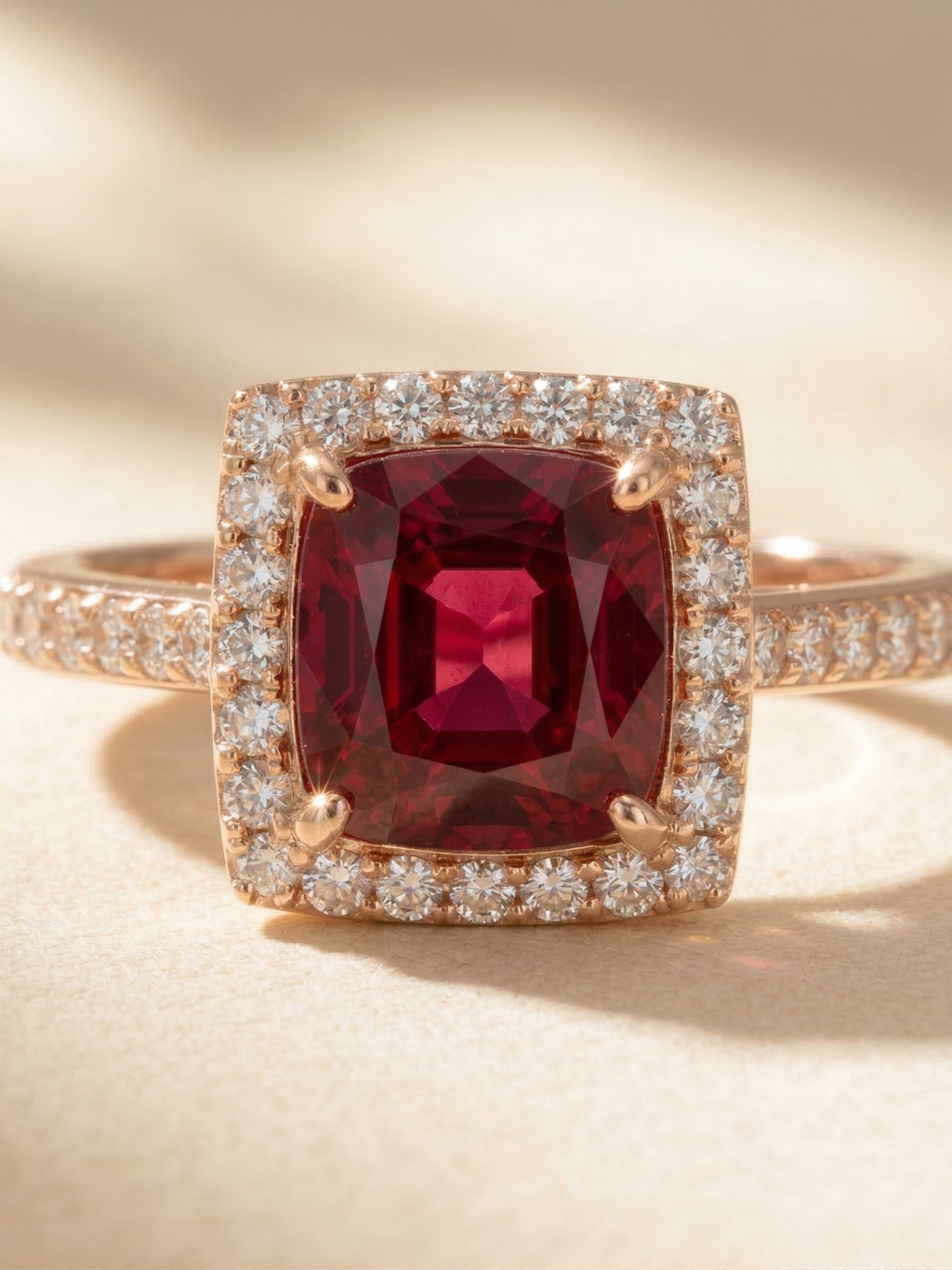 AURORA One-of-a-Kind Garnet Princess Cut Halo Ring
