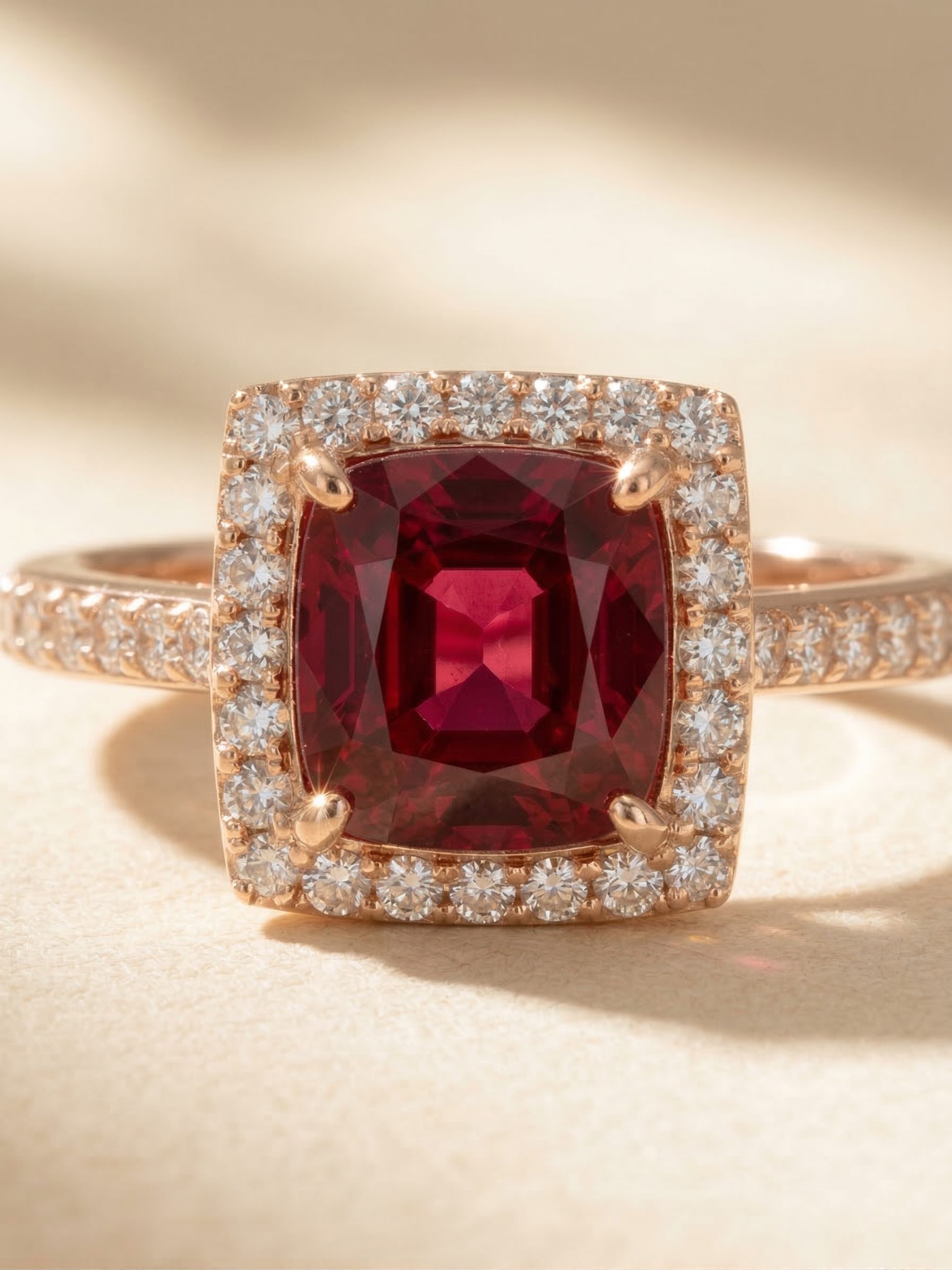 AURORA One-of-a-Kind Garnet Princess Cut Halo Ring