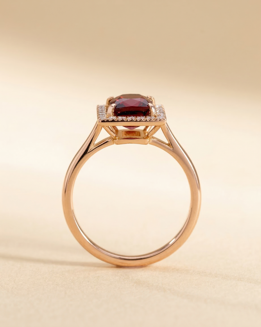 AURORA One-of-a-Kind Garnet Princess Cut Halo Ring
