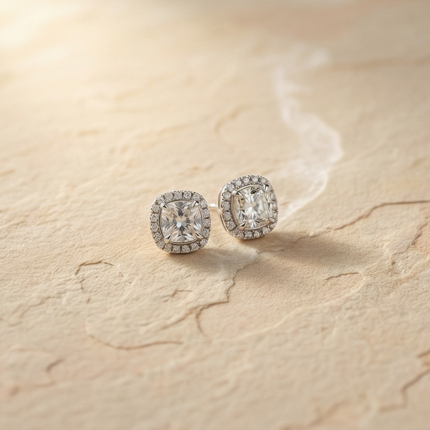 Cushion-cut Halo Earrings