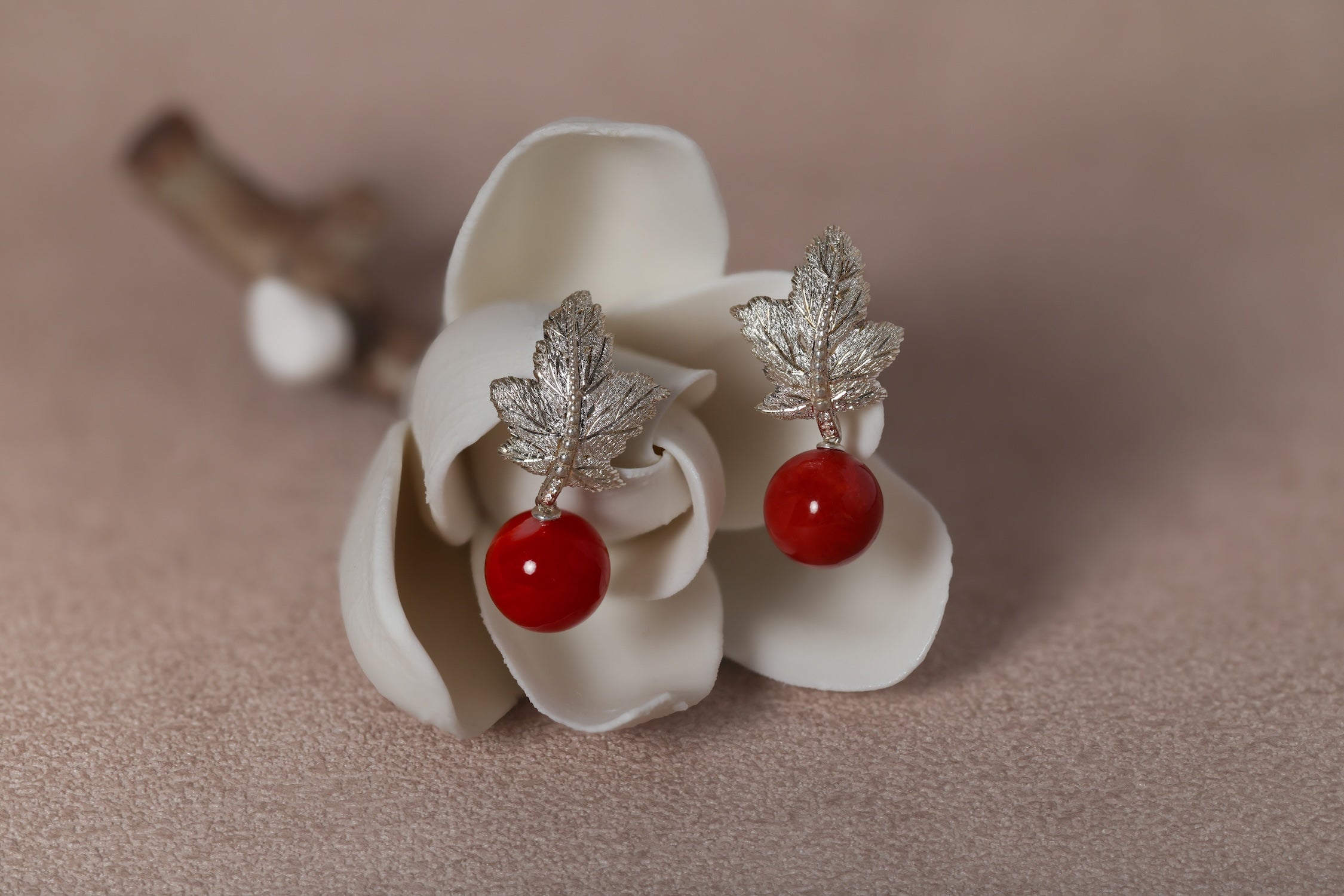 Precious Coral Hand-Engraved Leaf Earrings – LUVURS