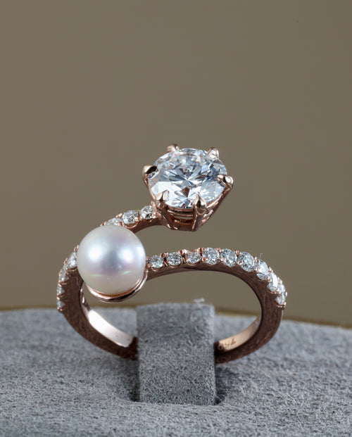 Pearl Diamond TOI ET MOI Open Ring