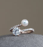 Pearl Diamond TOI ET MOI Open Ring