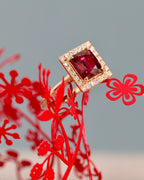 AURORA One-of-a-Kind Garnet Princess Cut Halo Ring