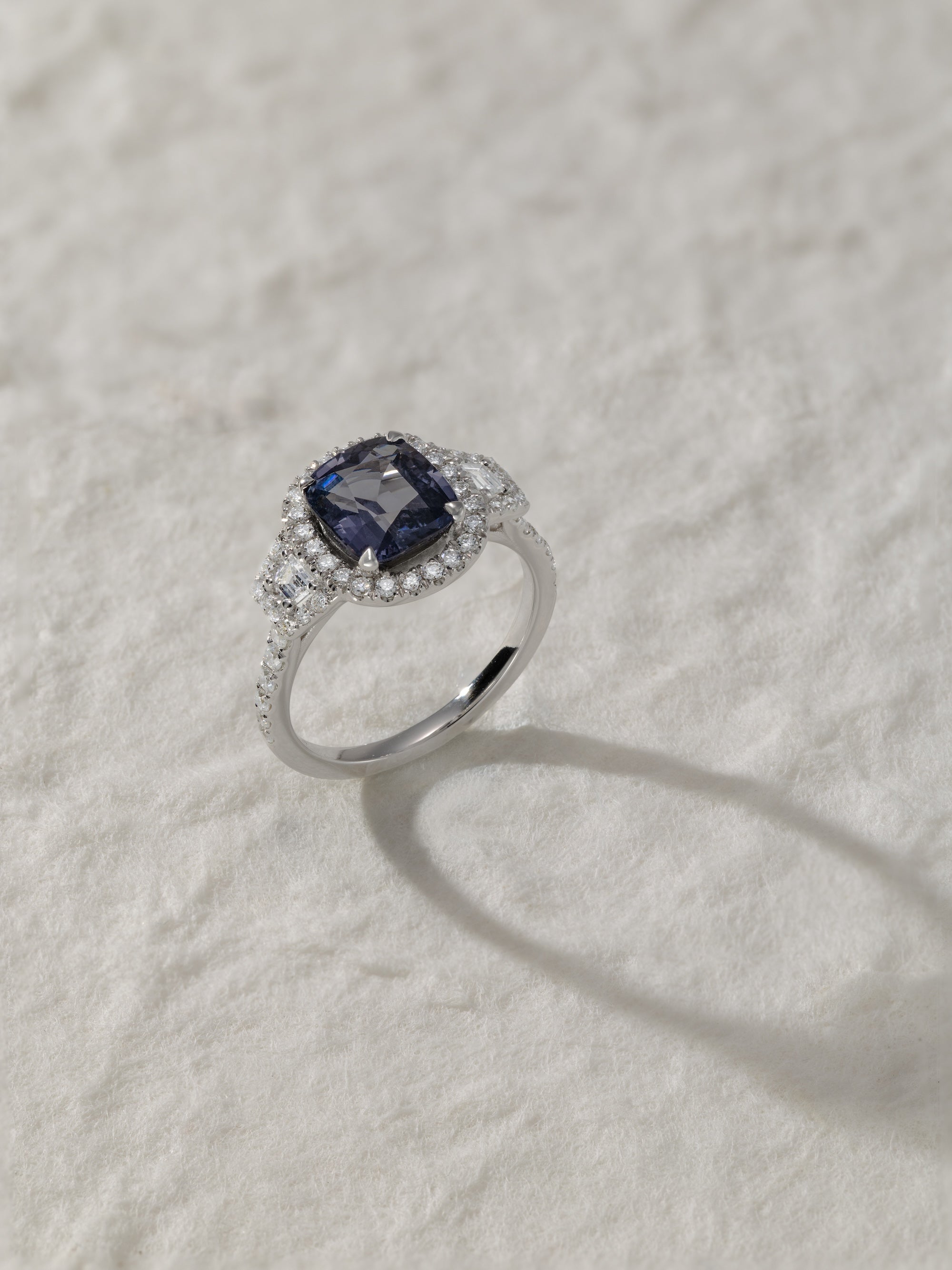 Cushion-cut Spinel Ring with Diamond Halo